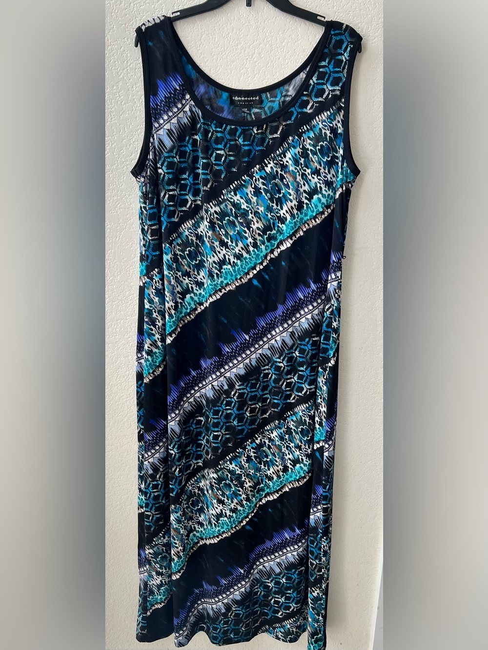 connected apparel Maxi Tank Dress in Black, Teal & Blue